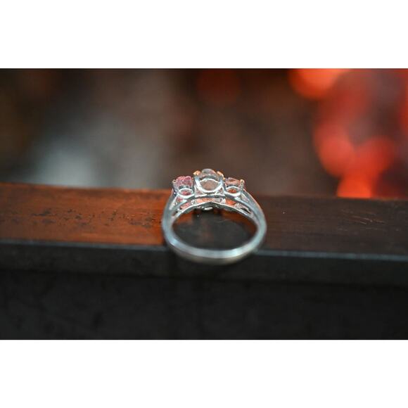 Pink tourmaline and diamond alternative sterling silver ring size 5 - Picture 8 of 10